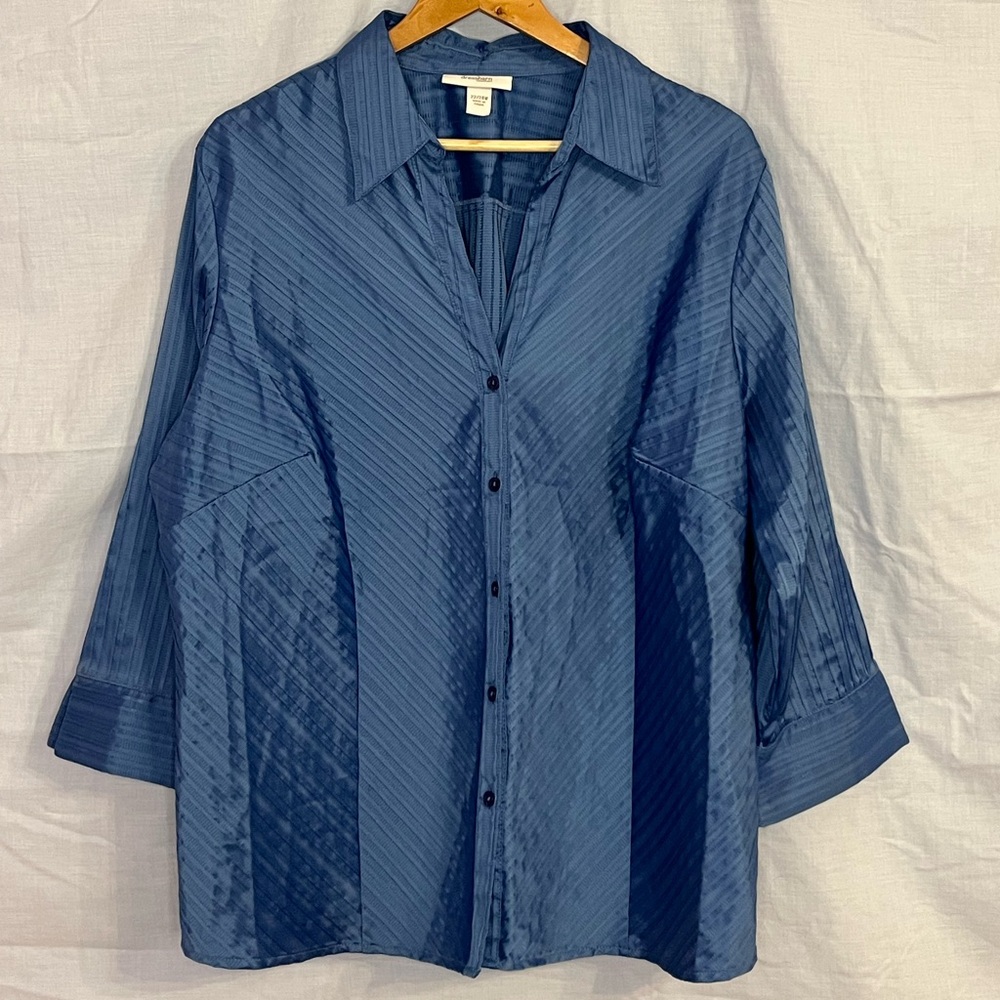 Dress Barn Sapphire Blue Textured Diagonal Stripe Button Down Blouse Size 22/24W